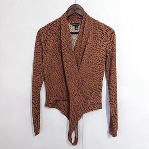 Banana Republic Women's Bodysuit Animal Print Size S Long Sleeve Wrap